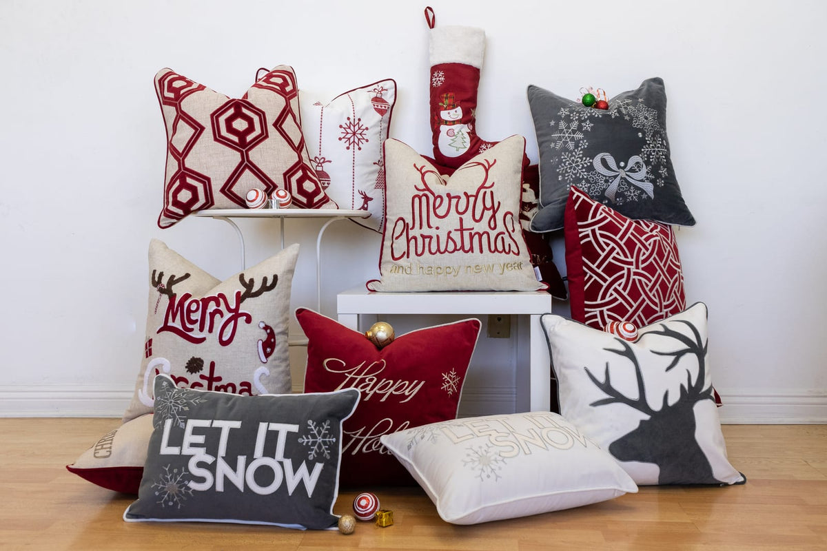 Gray Polyester Throw Pillow with Snowflake Embroidery 20x20 Inch