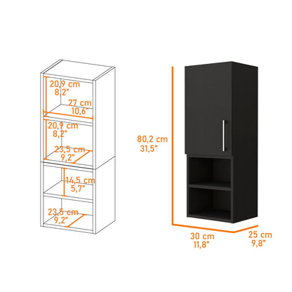 Praia Medicine Cabinet - 4 Shelves, Black Melamine