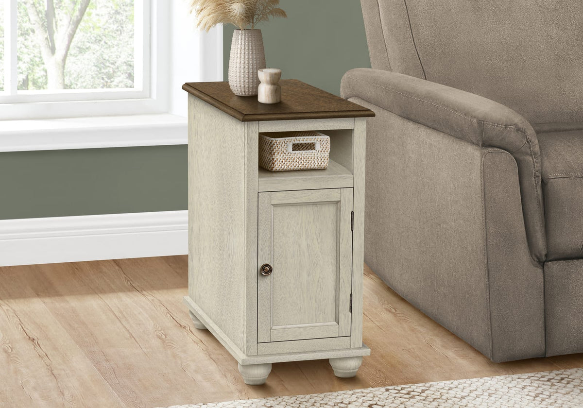 Accent Table - White & Brown Veneer Storage Side Table