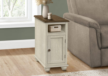 Accent Table - White & Brown Veneer Storage Side Table