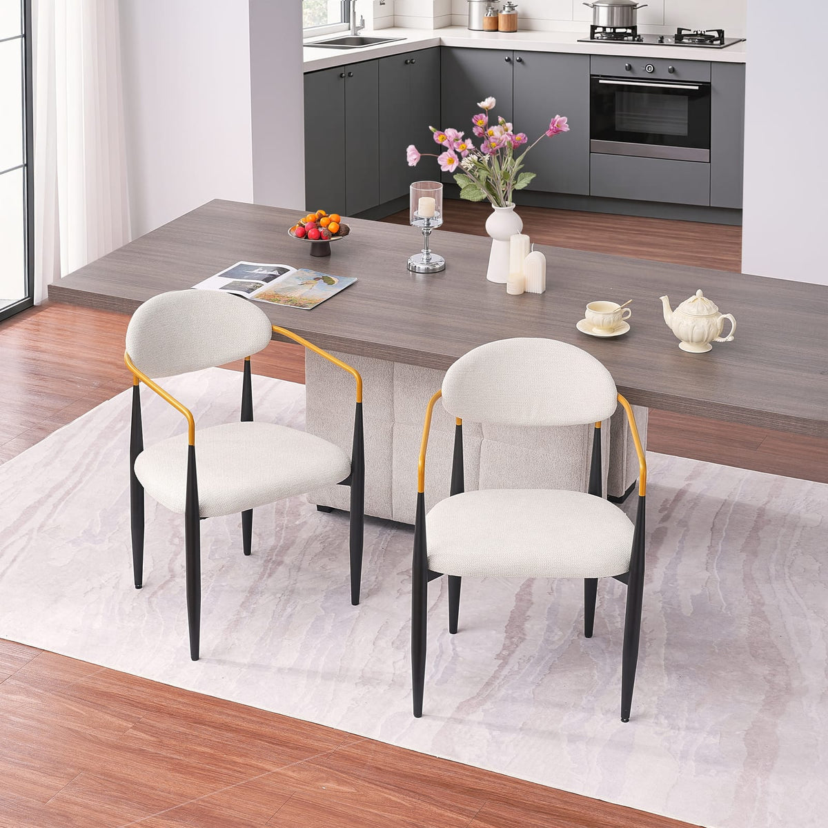 Modern Beige Foam Dining Chair - Ergonomic Comfort, Metal Frame