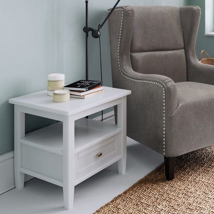 White Wood End Table with Drawer for Modern Bedroom Storage for Living Room