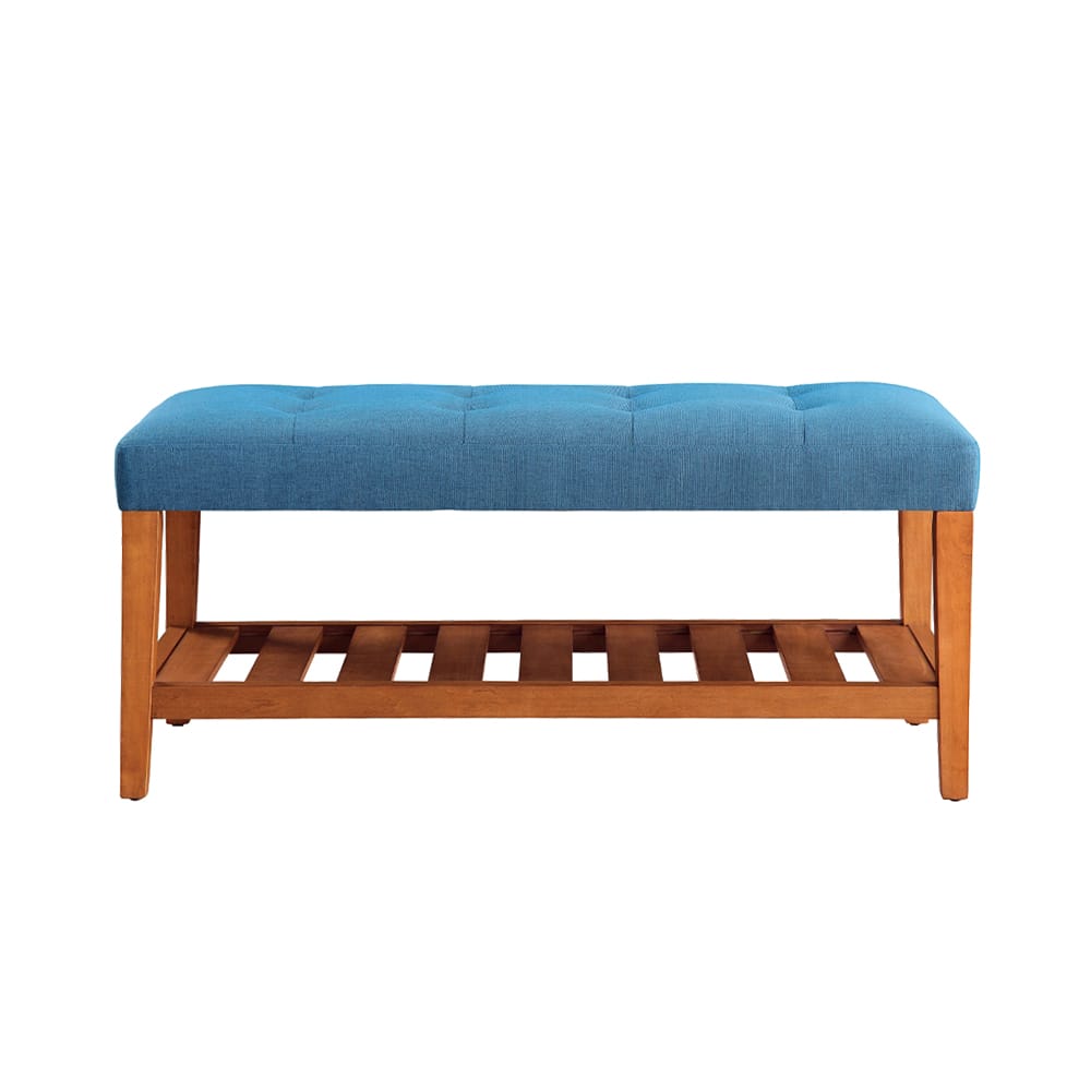 Blue Oak Storage Bench with Shelves - Armless