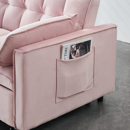 Pink Velvet 2 Seat Sofa Bed - Convertible Sleep Sofa for Living Room