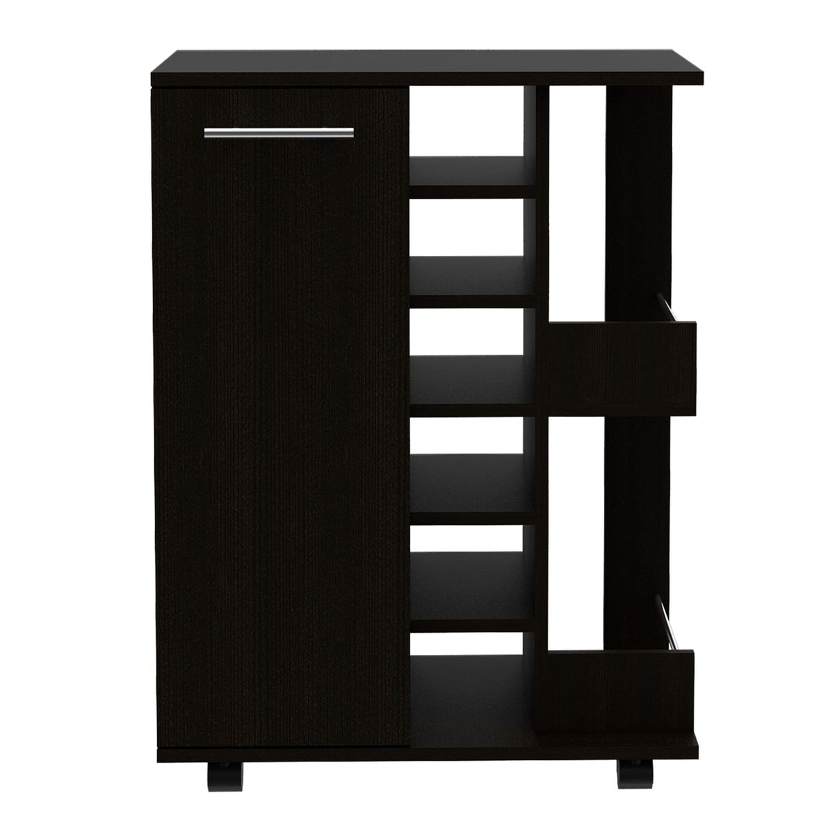 Black Bar Cart with Wine Rack - Storage Cabinet
