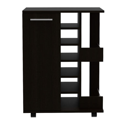 Black Bar Cart with Wine Rack - Storage Cabinet