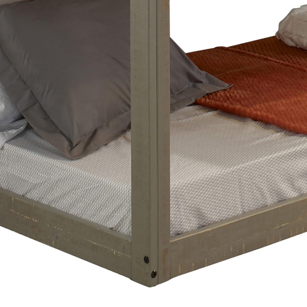 Rustic Grey Twin Over Twin Bunk Bed - Durable Wood Frame