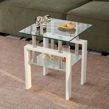 Clear Tempered Glass End Table - 2 Tier Small Table for Living Room