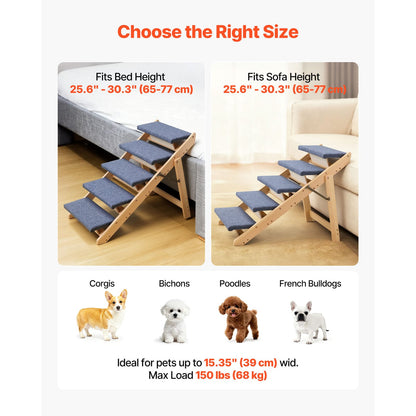5-Step Wooden Dog Stairs for Bed Sofa & Cars