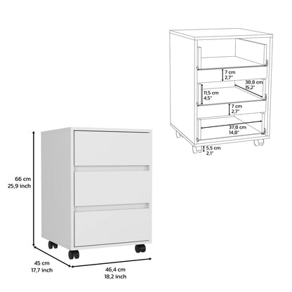 White 3-Drawer Mobile File Cabinet with Locking Wheels