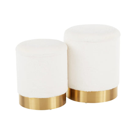 Cream Fabric Nesting Ottomans with Gold Base - Set of 2 for Living Room