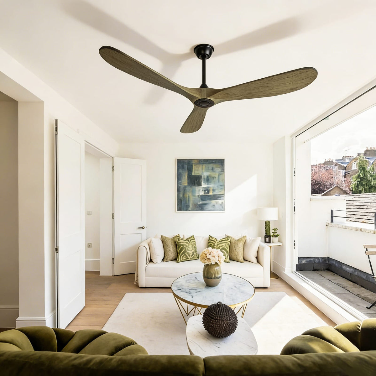 72 Inch Ash Brown Ceiling Fan with Wood Blades - Remote Control