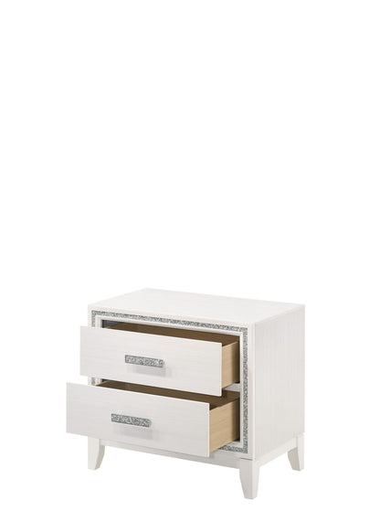 White Synthetic Wood Nightstand with Storage Drawers for Bedroom