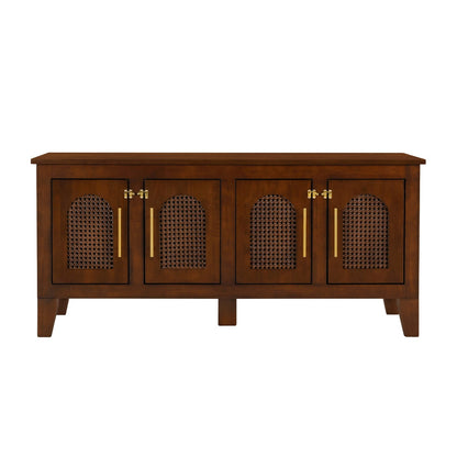 Walnut Rattan Dog Crate Cabinet Stylish Pet Furniture