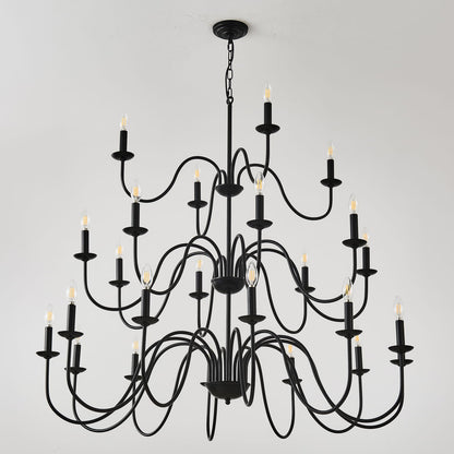 Large Black Farmhouse Chandelier - 24 Lights Iron Metal
