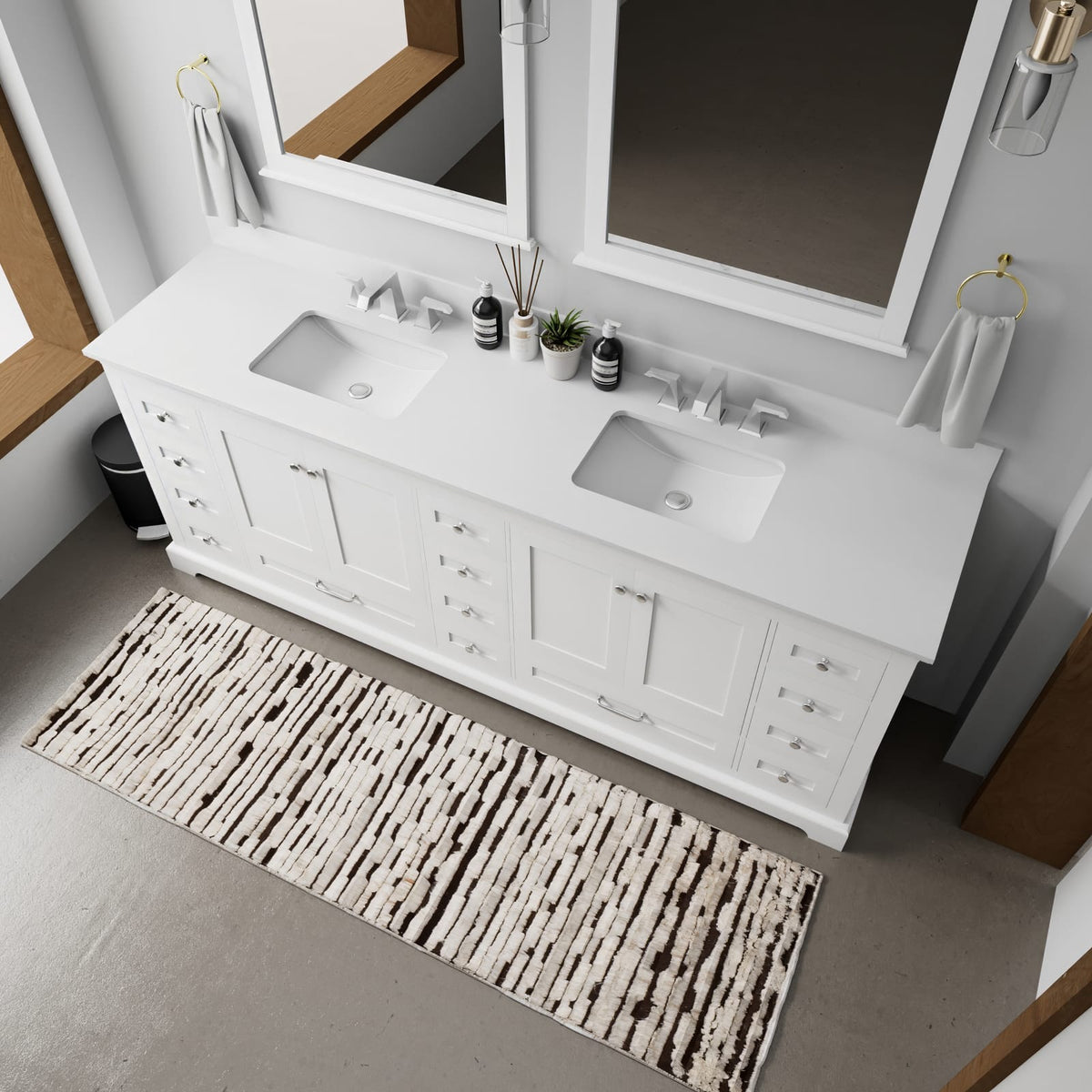 White Double Bath Vanity - 84" W with Quartz Top