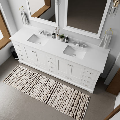 White Double Bath Vanity - 84" W with Quartz Top