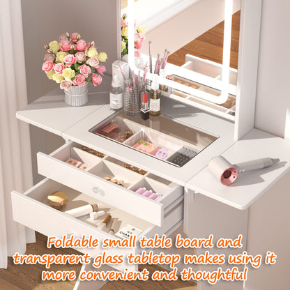 White MDF Makeup Vanity with Stool - Bedroom Storage
