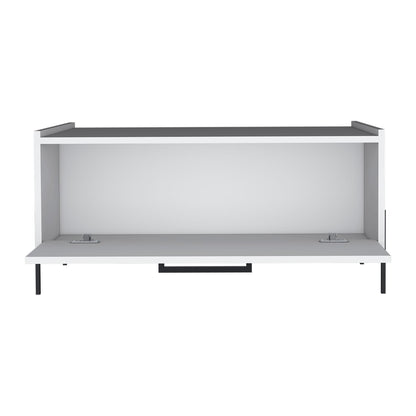 Modern White Engineered Wood Coffee Table with Storage Shelf for Living Room