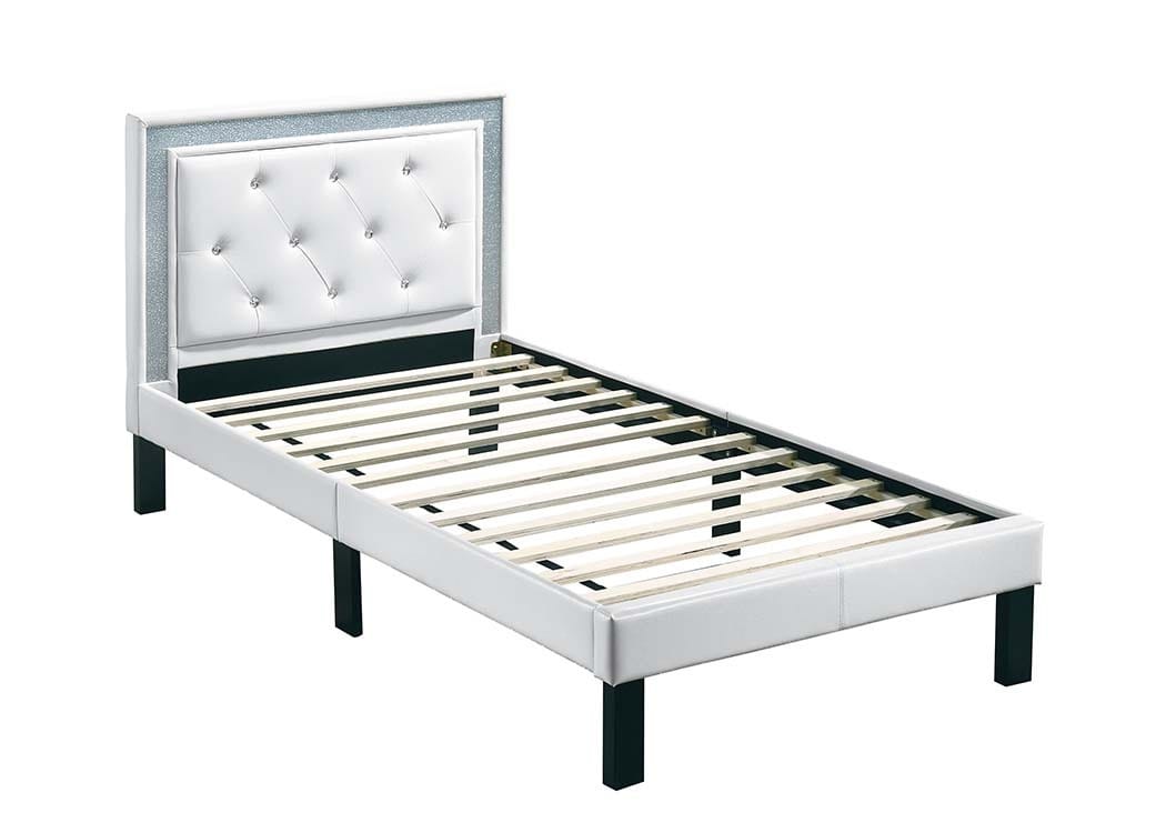 Twin Size White Faux Leather Bed Frame Glam Bedroom