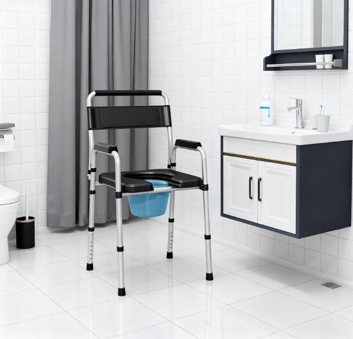 Black Adjustable Bedside Commode Chair - 331 lb Capacity