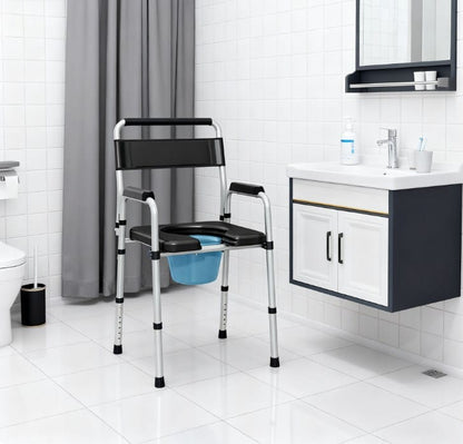 Black Adjustable Bedside Commode Chair - 331 lb Capacity