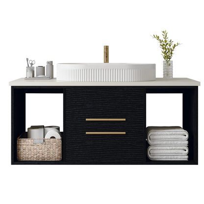 Modern Black Ceramic Bathroom Vanity - 39.4" Wall-Mounted Storage