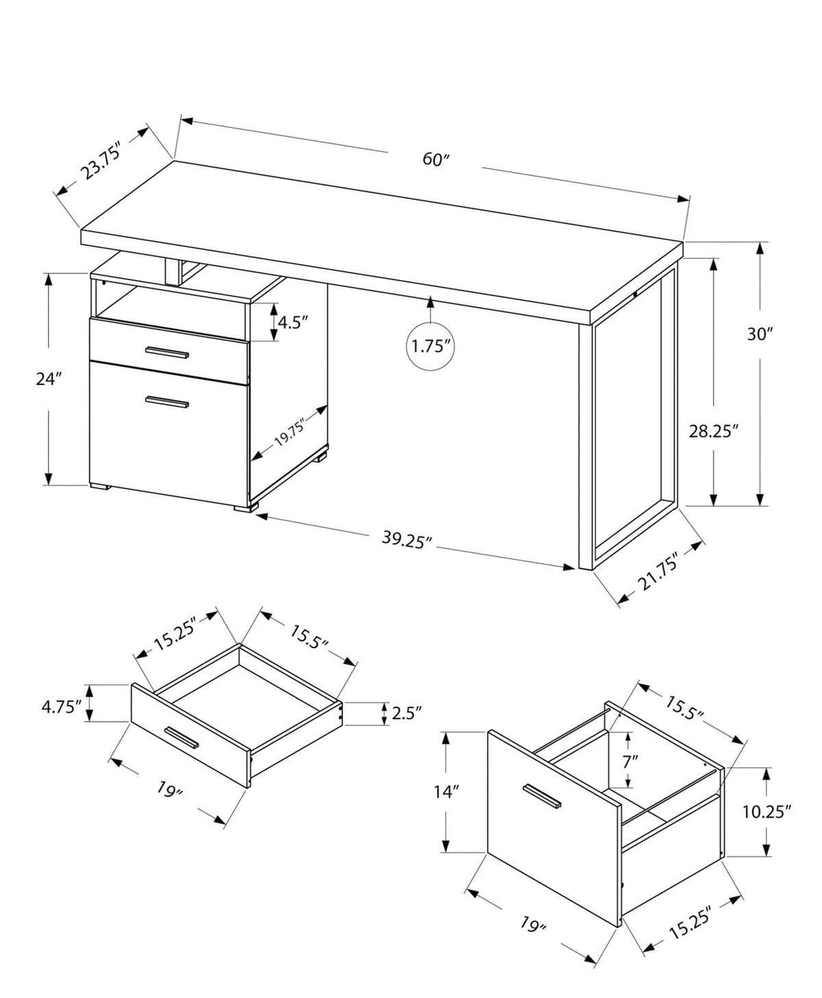 60 Inch White Particle Board Computer Desk with Grey Metal Frame for Home Office