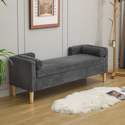 Upholstered Storage Bench - Charcoal Corduroy for Living Room