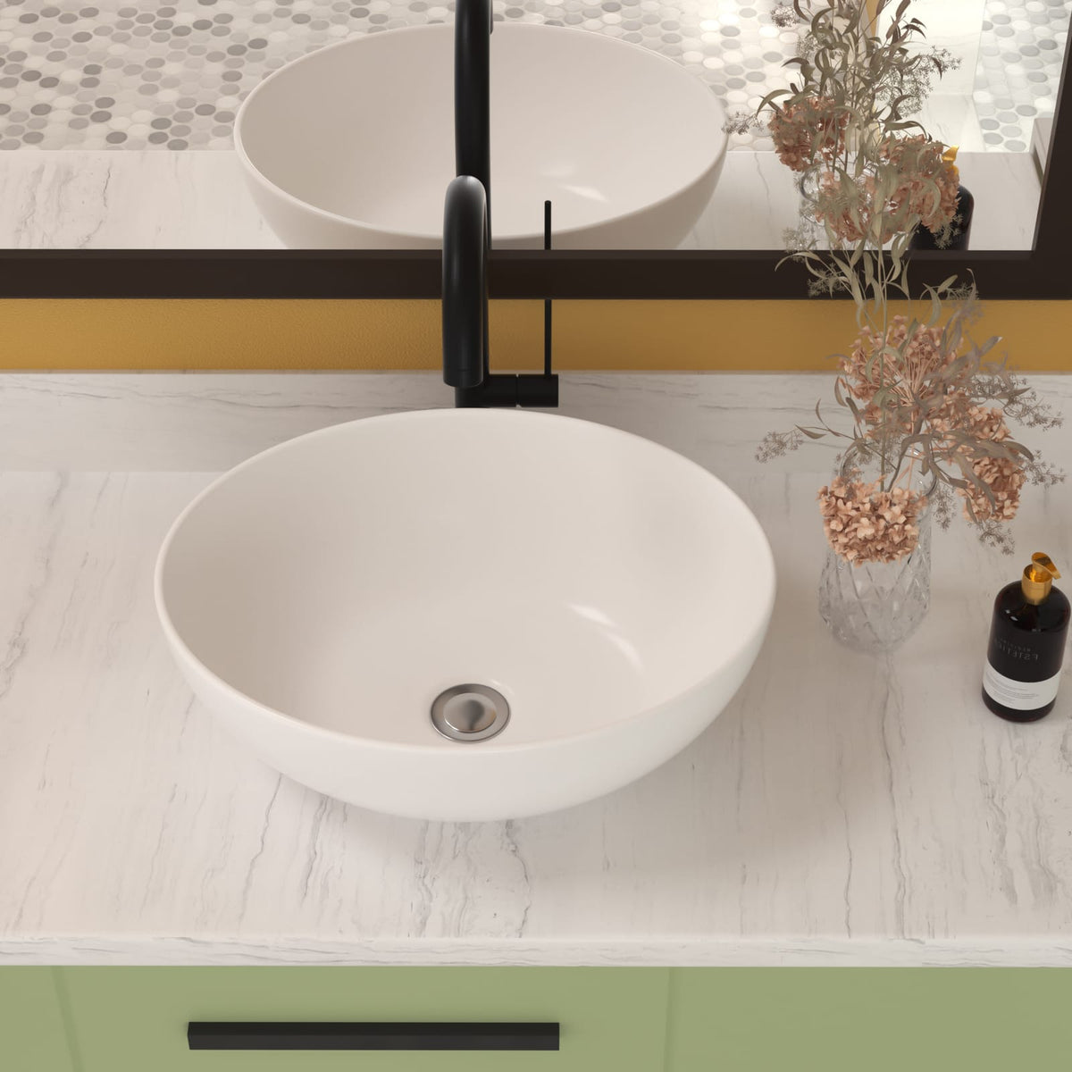 16x13 White Ceramic Oval Vessel Bathroom Sink - Stain Resistant