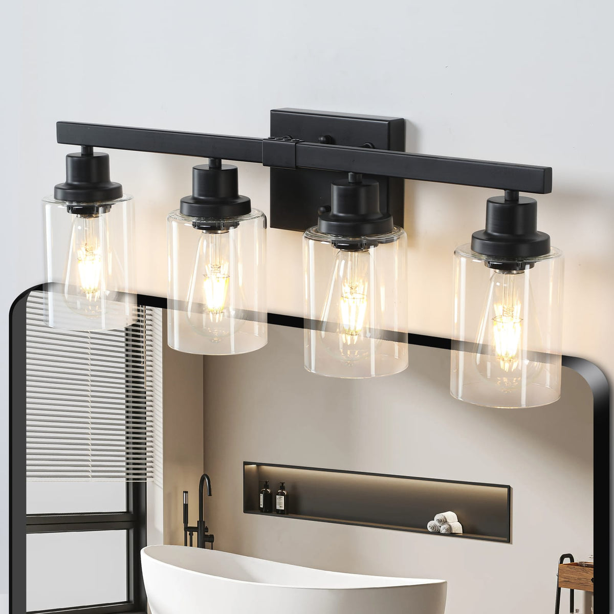 Black Iron 4-Light Bathroom Vanity Light Fixture