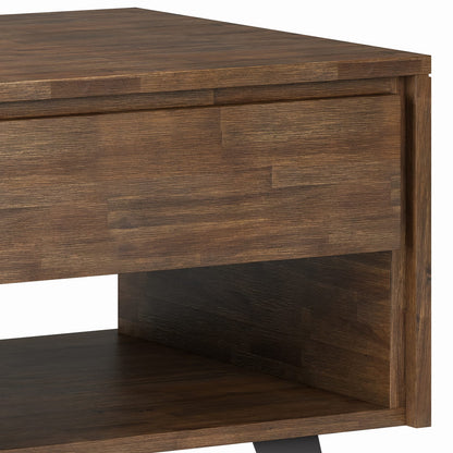 Dark Brown Acacia Wood End Table - 22" Square for Living Room