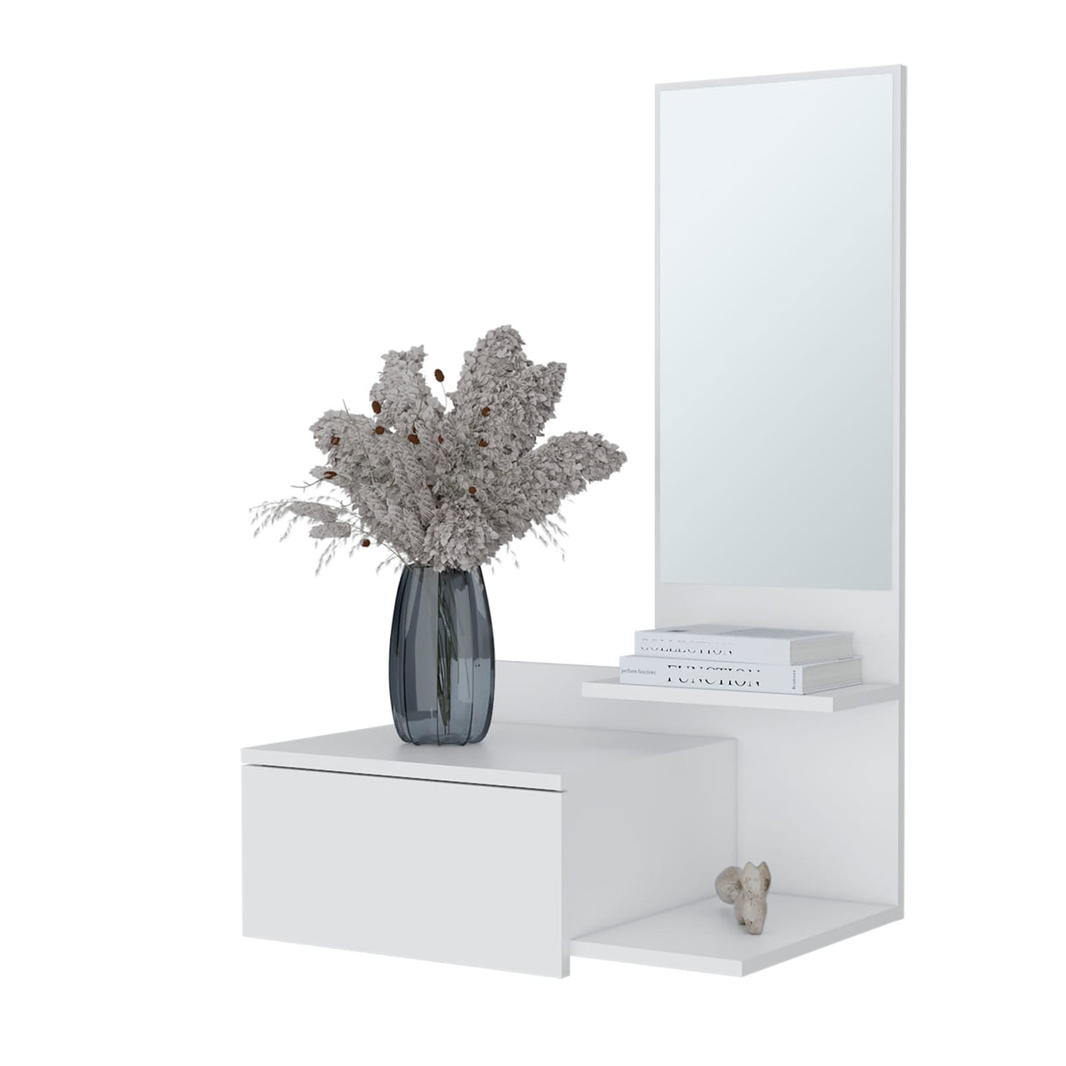 White Melamine Floating Vanity with Mirror for Living Room