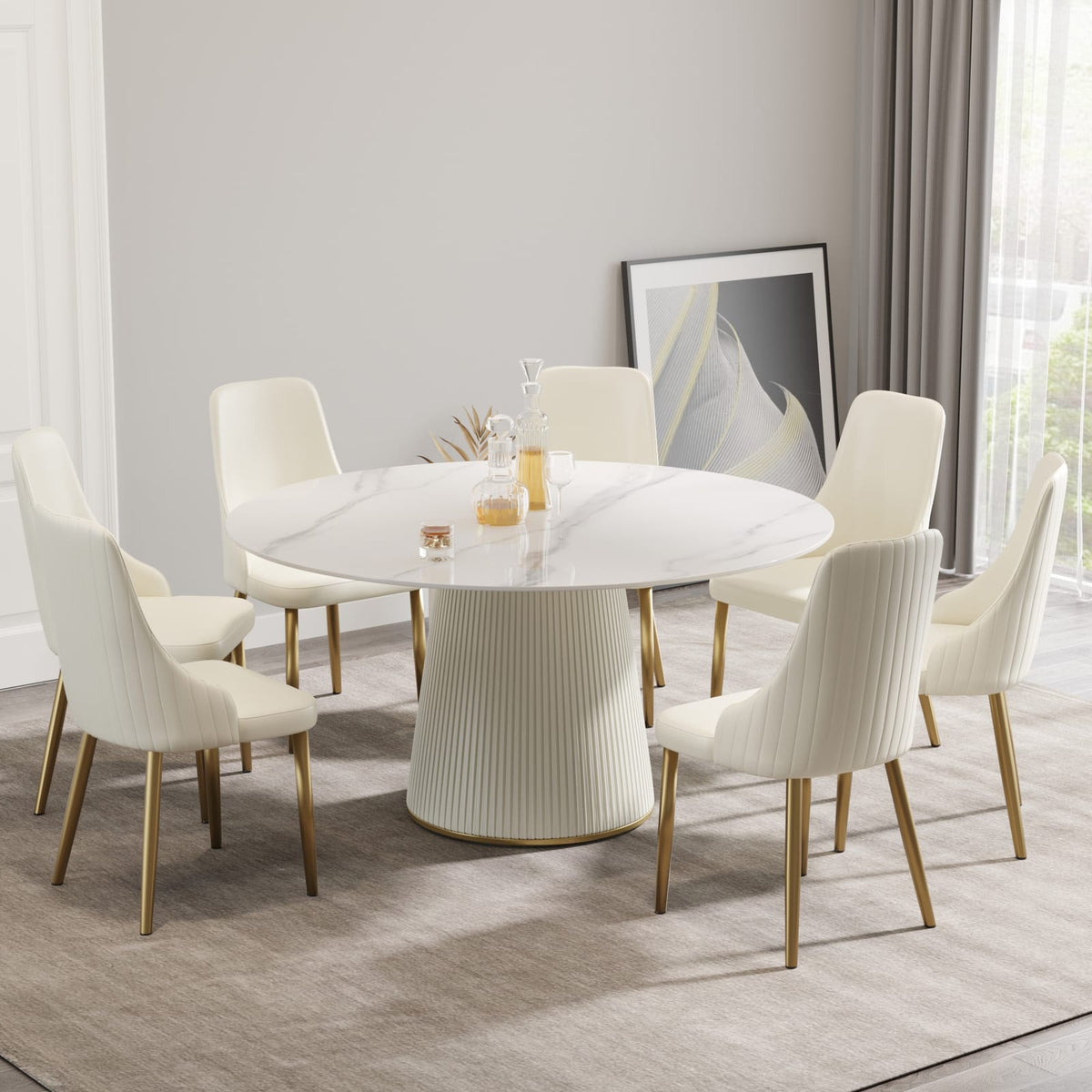 Round White Sintered Stone Dining Table for 8 People