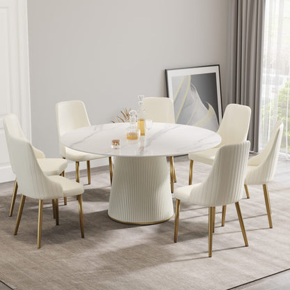 Round White Sintered Stone Dining Table for 8 People