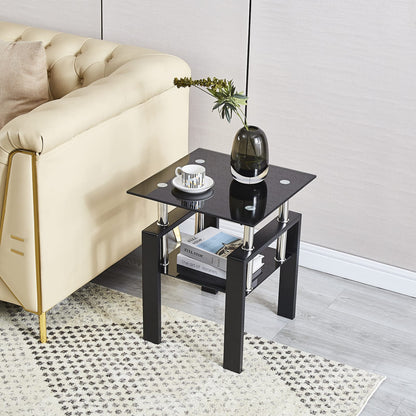 Black Glass Side Table - 17.71" Modern Coffee Table