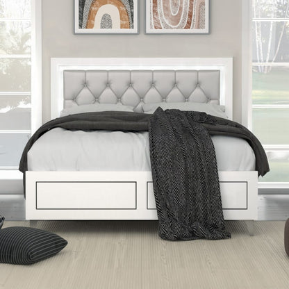 Grey Queen Bed Frame with Fabric Headboard for Bedroom