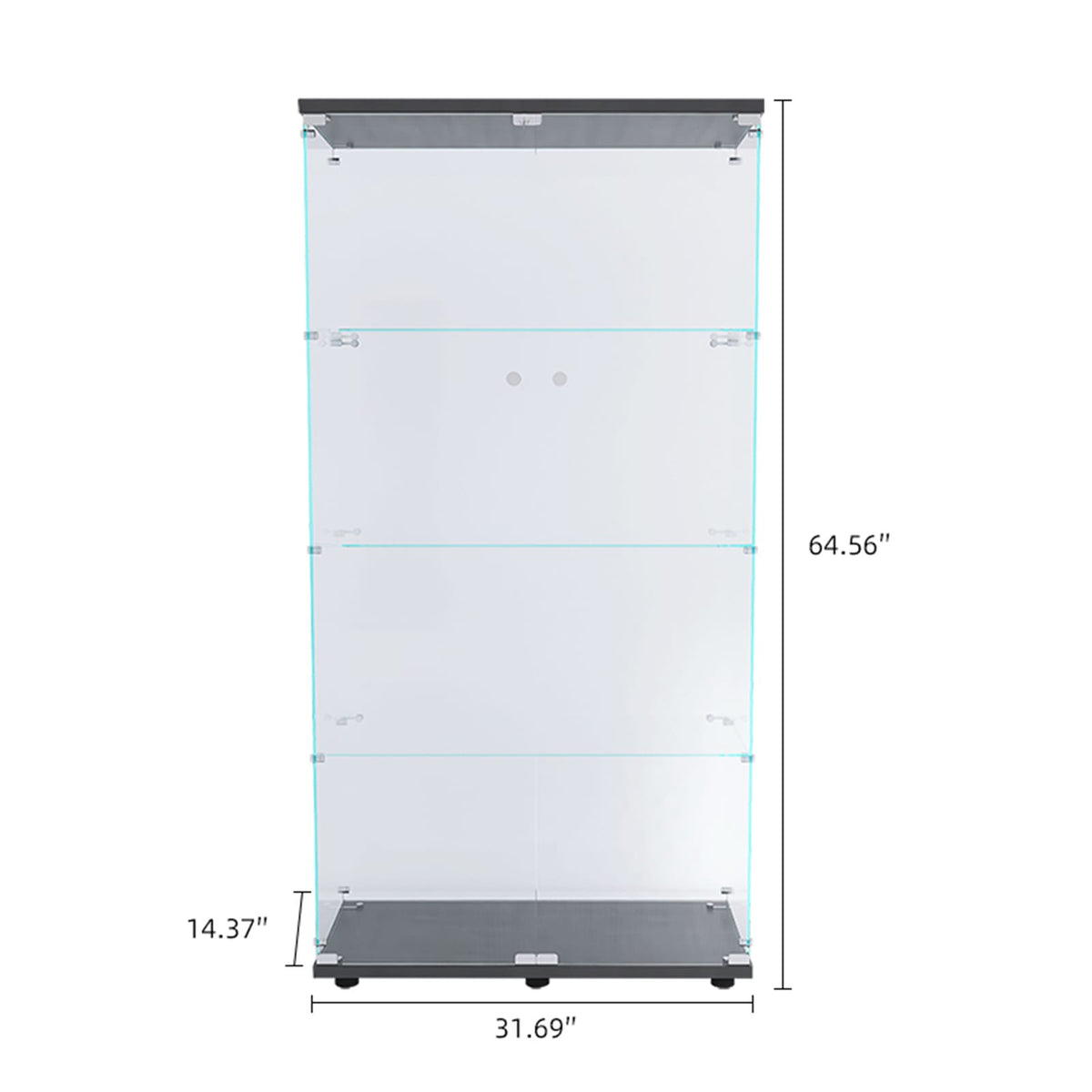 Tall 4-Shelf Glass Display Cabinet - Black for Living Room