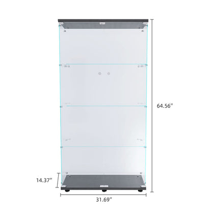 Tall 4-Shelf Glass Display Cabinet - Black for Living Room