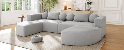U-Shaped Grey Sectional Sofa - 6 Seat Family Living Room