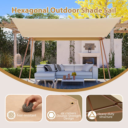 Large Hexagonal Shade Sail Canopy - Brown, UPF 50+ Protection