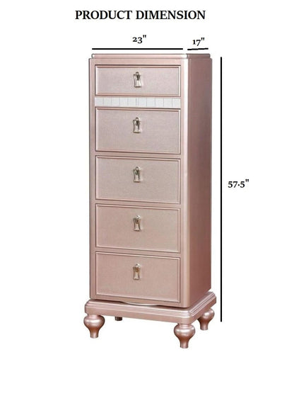 Contemporary Rose Gold Swivel Dresser - Mirror Trim Bedroom Storage