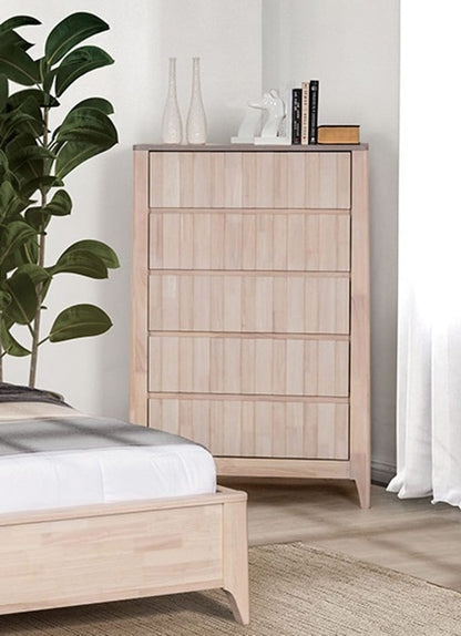 Mid-Century Modern Solid Wood Bedroom Dresser with White Wash Finish
