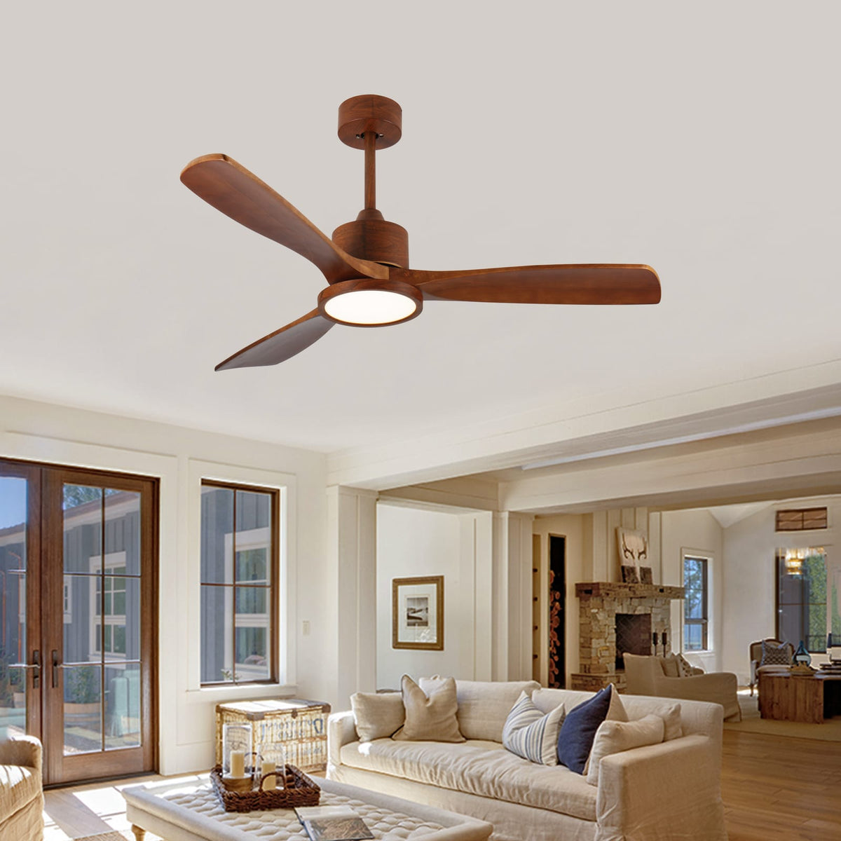 52 Inch Wood Ceiling Fan with Lights - Remote Control, Modern Design