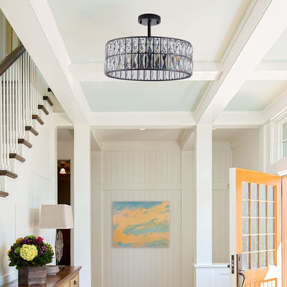 Black Modern Crystal Drum Chandelier - 6 Light Pendant Lighting Fixture
