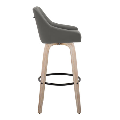 36" Swivel Barstool Set - Dark Grey Faux Leather, Whitewashed Wood