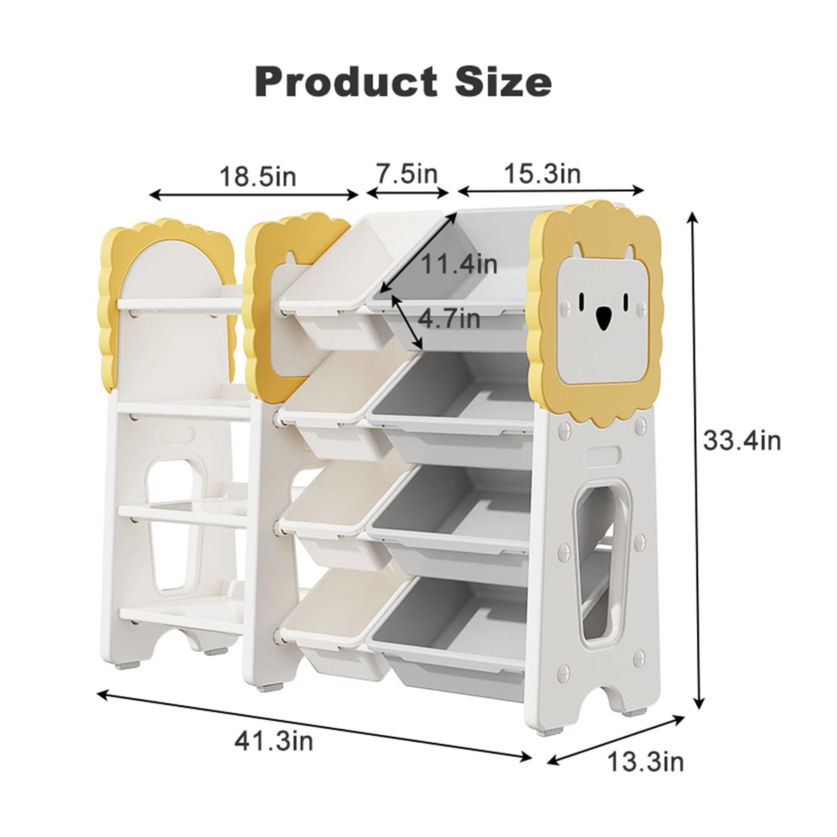 4-Tier Kids Bookshelf & Toy Storage - Grey, White, Yellow