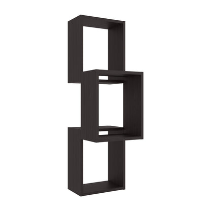 Wenge Modern Asymmetrical Wall Shelf Unit for Display and Storage for Living Room