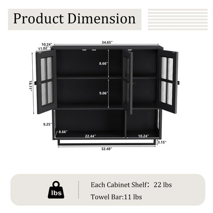 Bathroom Wall Cabinet - 3-Door Black MDF Storage
