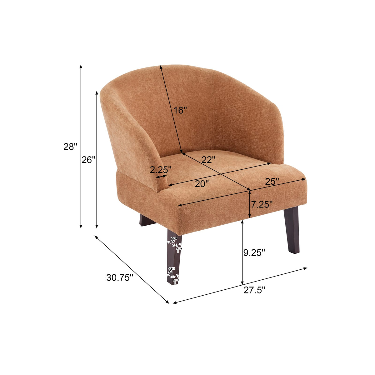 Pumpkin Orange Polyester Accent Chair - Small Modern Lounge Chair for Living Room